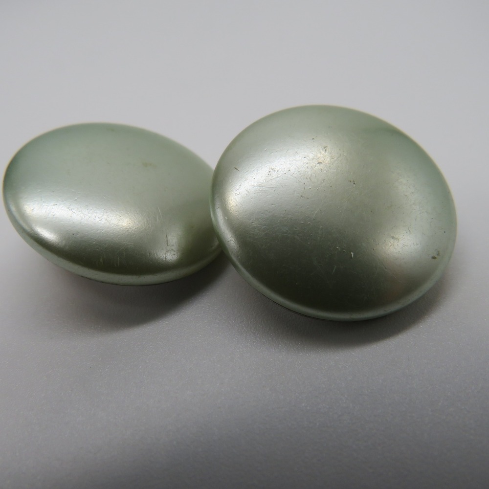 Vintage Sage Green Pearlescent Button Clip On Earrings 1 Inch Round Studs